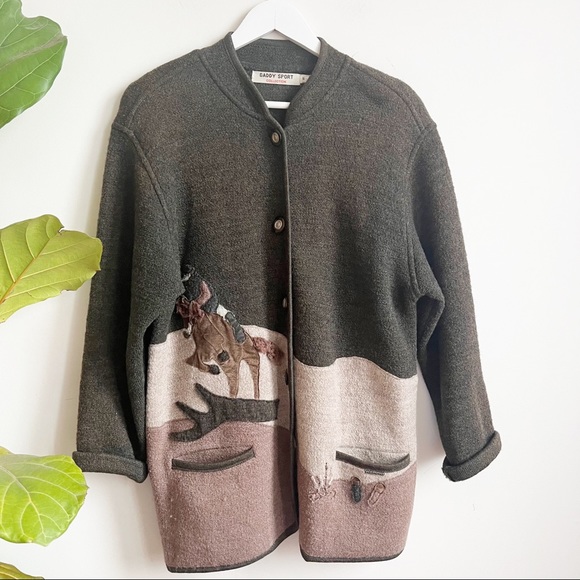 Vintage Sweaters - Vintage Gaddy Sport Collection 100% Wool Cardigan Horse Embroidery S